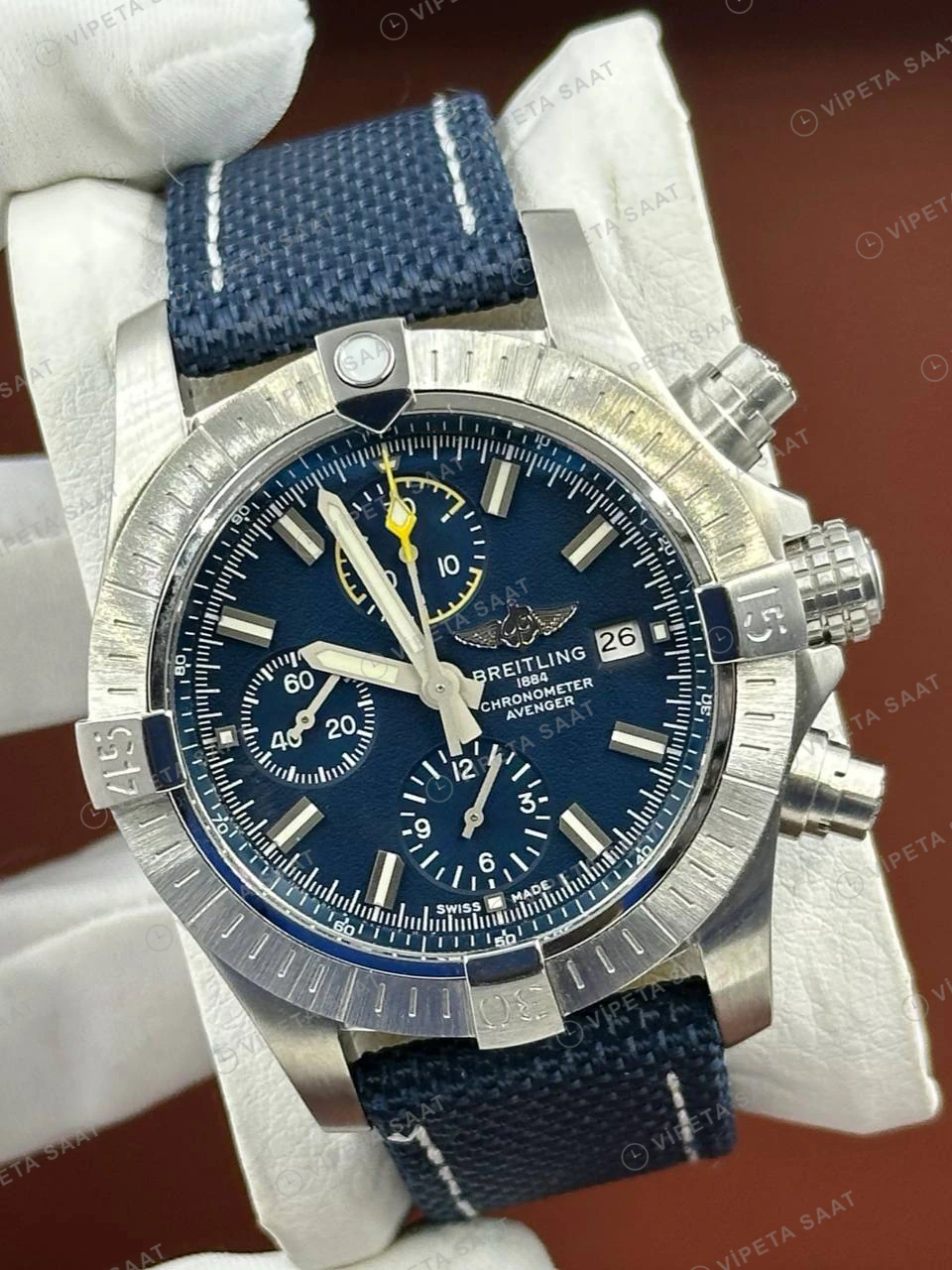 Breitling Chronomat B01 42 mm Mavi Kronograf Nato AB0134101B1A1 Super Clone ETA Eta Saat detay 3