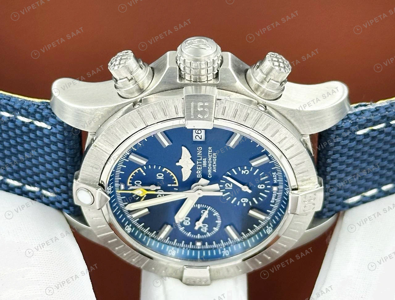 Breitling Chronomat B01 42 mm Mavi Kronograf Nato AB0134101B1A1 Super Clone ETA Eta Saat detay 4