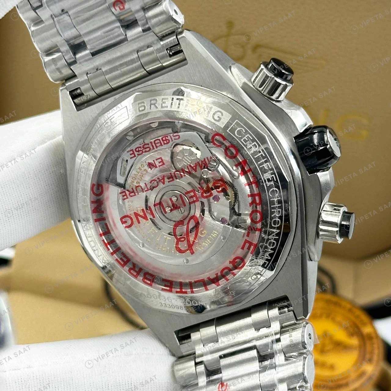 Breitling Chronomat B01 42 mm Turuncu Kronograf Çelik AB0134101K1A1 Super Clone ETA Eta Saat detay 4