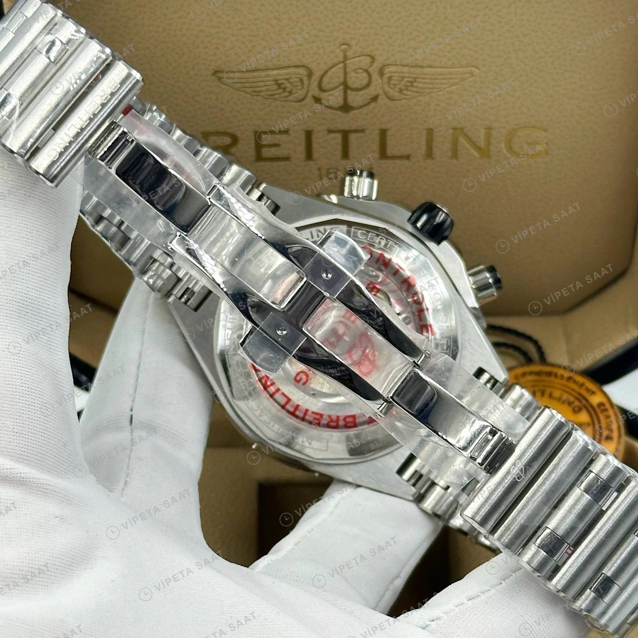 Breitling Chronomat B01 42 mm Turuncu Kronograf Çelik AB0134101K1A1 Super Clone ETA Eta Saat detay 5