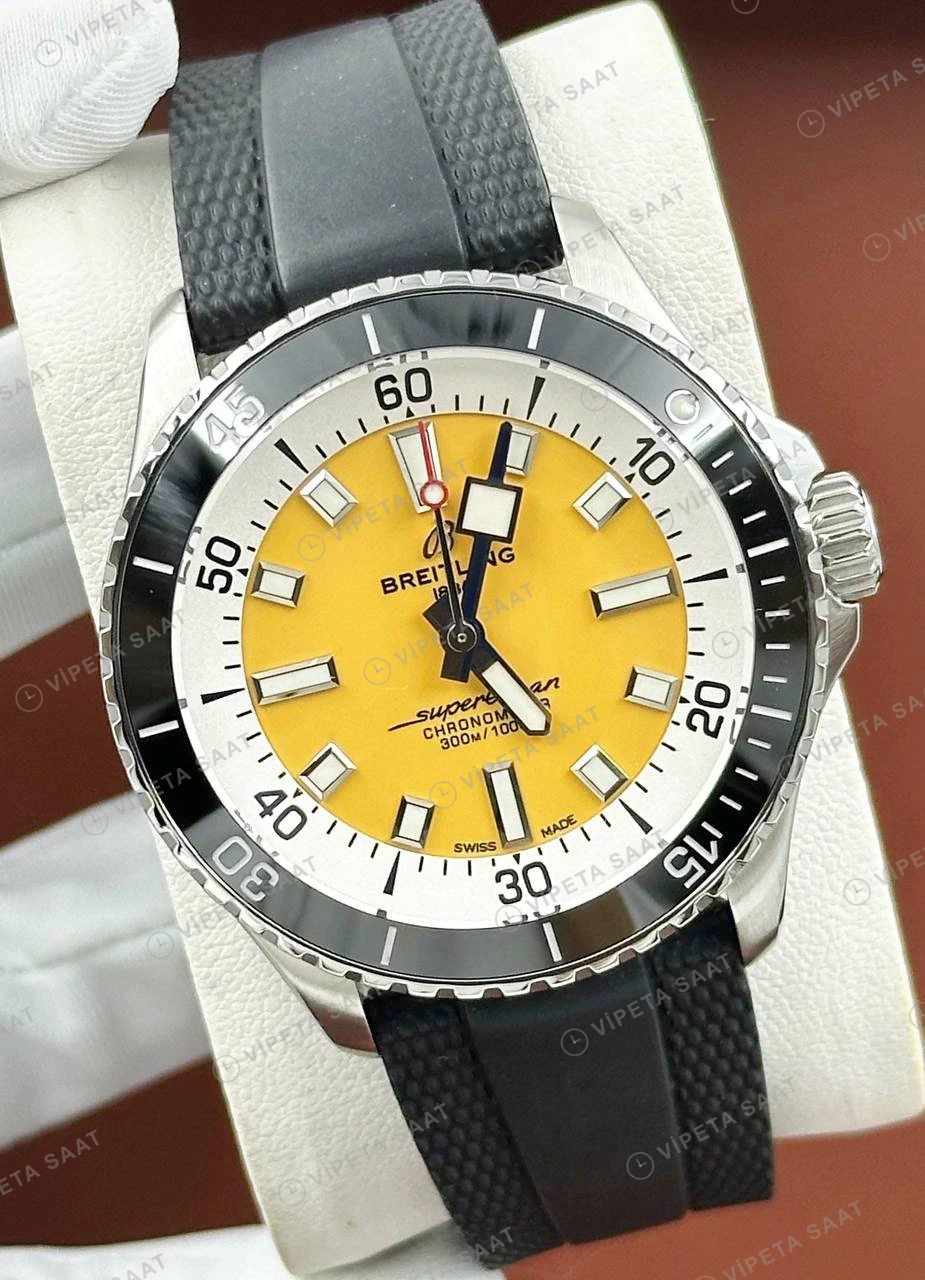 Breitling Endurance Pro 44 mm Sarı Kronograf Kauçuk X82310A71B1S2 Super Clone ETA Eta Saat detay 3