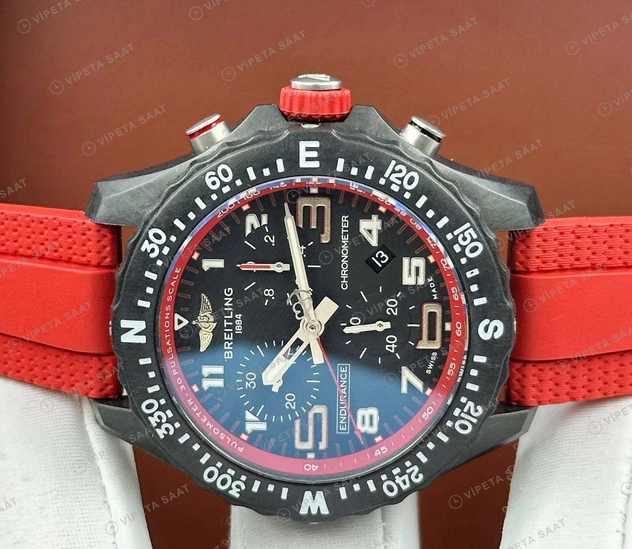 Breitling Endurance Pro 44 mm Siyah Kronograf Kırmızı Kauçuk X82310D51B1S1 Super Clone ETA Eta Saat detay 5