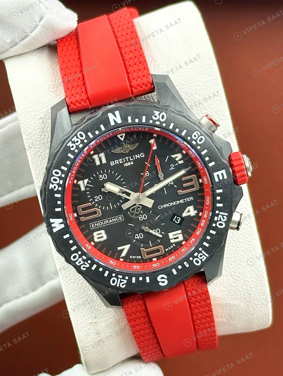 Breitling Endurance Pro 44 mm Siyah Kronograf Kırmızı Kauçuk X82310D51B1S1 Super Clone ETA Eta Saat detay 6