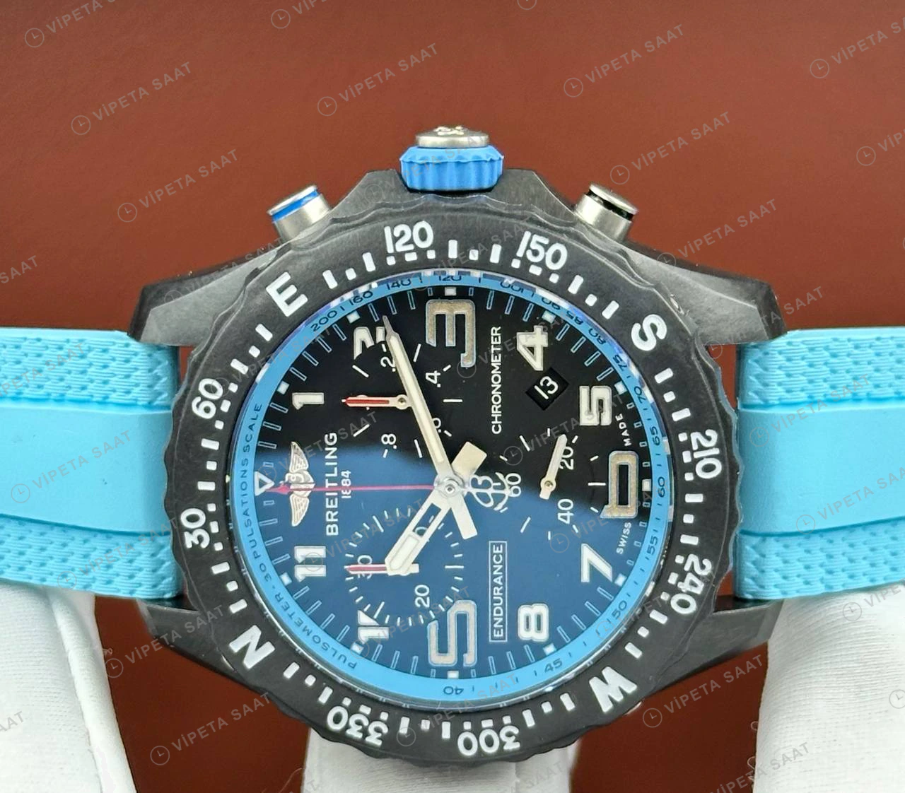 Breitling Endurance Pro 44 mm Siyah Kronograf Mavi Kauçuk X82310D51B1S1 Super Clone ETA Eta Saat detay 4