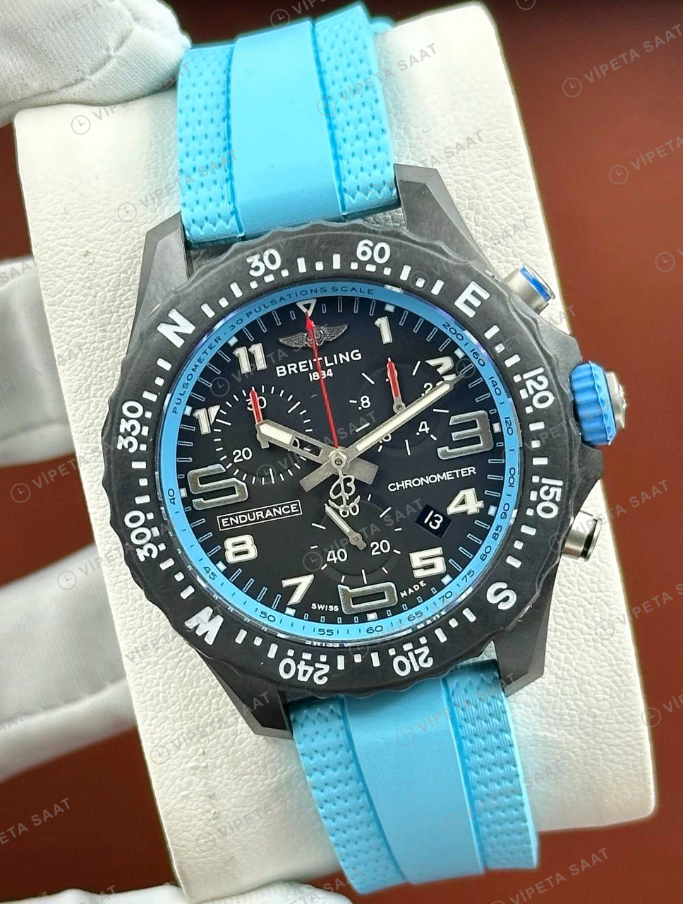 Breitling Endurance Pro 44 mm Siyah Kronograf Mavi Kauçuk X82310D51B1S1 Super Clone ETA Eta Saat detay 6