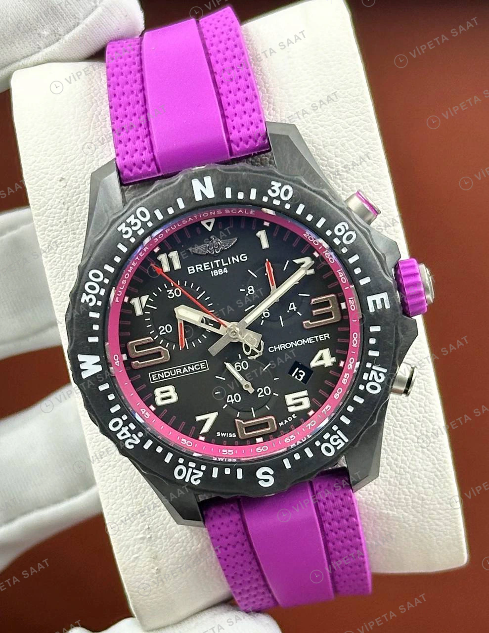 Breitling Endurance Pro 44 mm Siyah Kronograf Mor Kauçuk X82310D51B1S1 Super Clone ETA Eta Saat detay 6