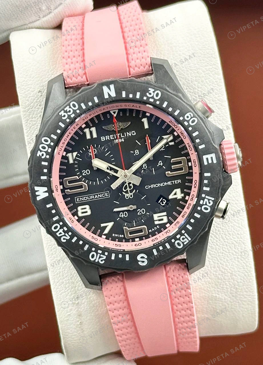 Breitling Endurance Pro 44 mm Siyah Kronograf Pembe Kauçuk X82310D51B1S1 Super Clone ETA Eta Saat detay 6