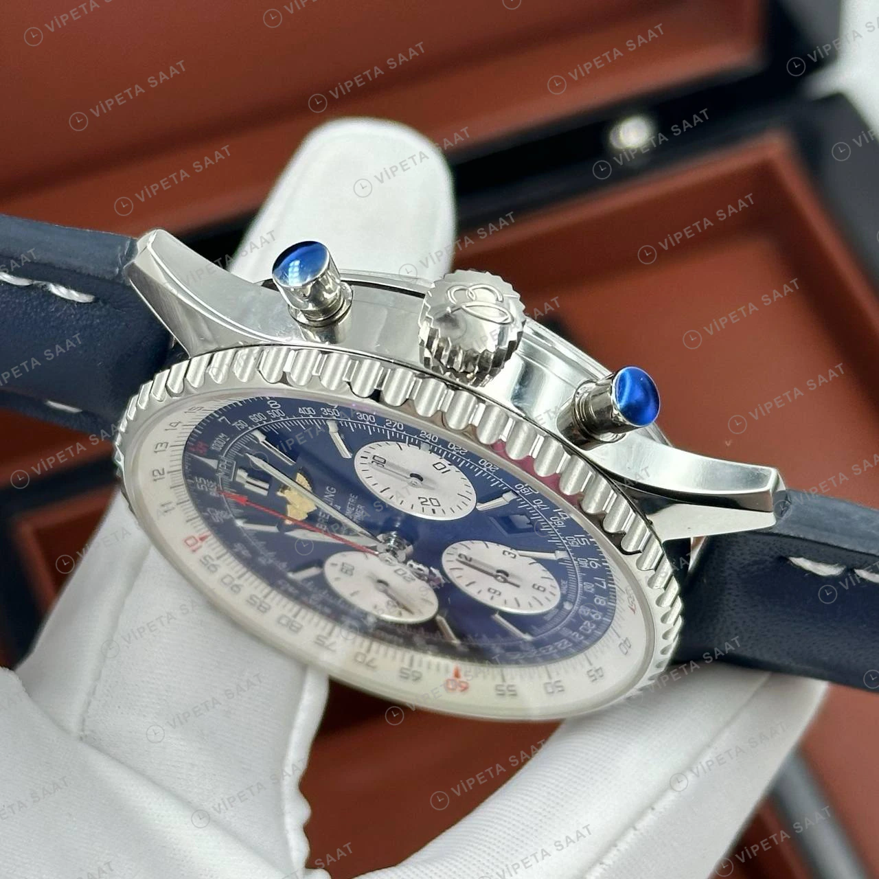 Breitling Navitimer B01 43 mm Mavi Kronograf Deri AB0138211C1P1 Super Clone ETA Eta Saat detay 5