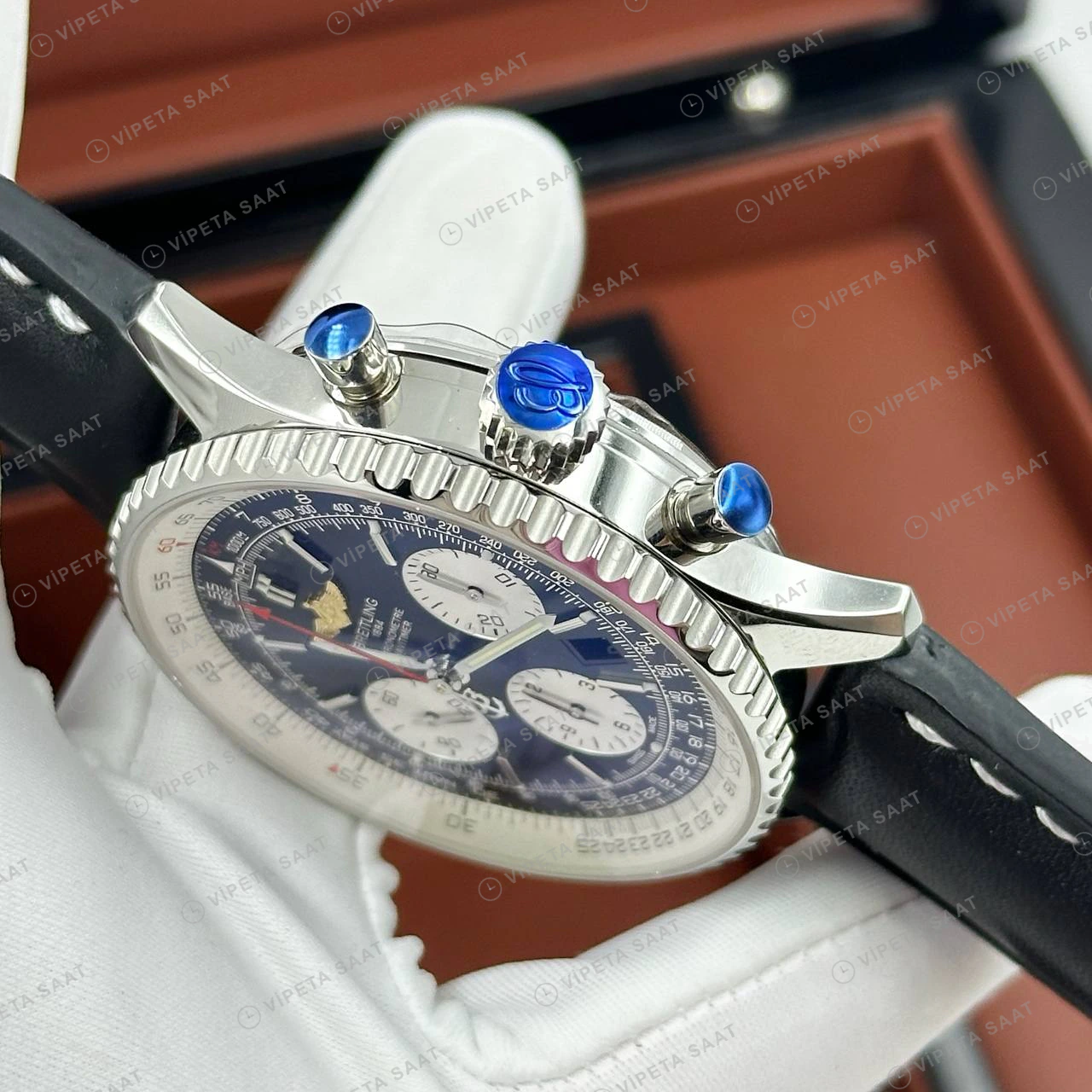 Breitling Navitimer B01 43 mm Mavi Kronograf Deri Gece AB0138211C1P1 Super Clone ETA Eta Saat detay 6