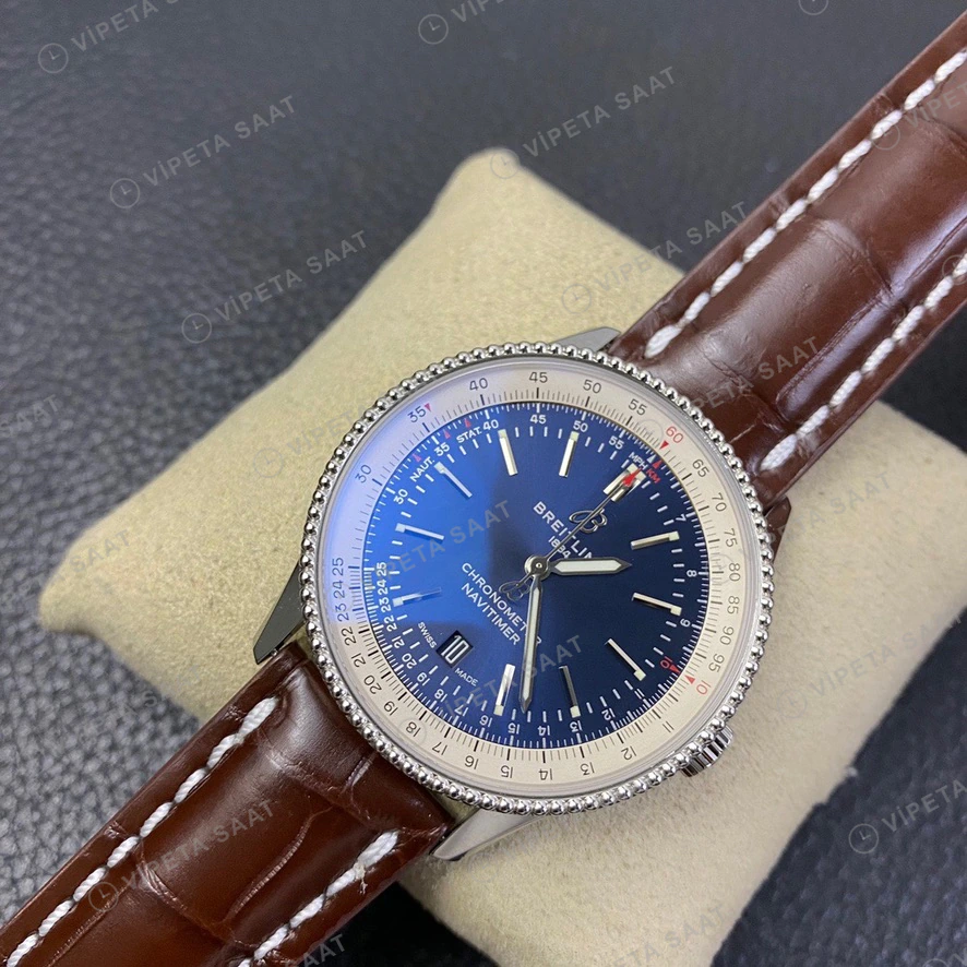 Breitling Navitimer Mavi Kadran Kahverengi Deri Super Clone Eta Eta Saat detay 5