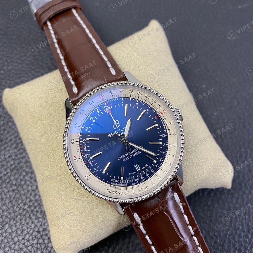 Breitling Navitimer Mavi Kadran Kahverengi Deri Super Clone Eta Eta Saat detay 6