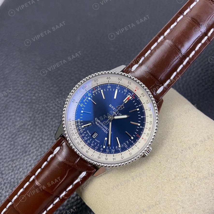 Breitling Navitimer Mavi Kadran Kahverengi Deri Super Clone Eta Eta Saat detay 8