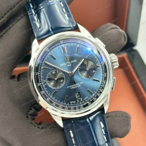 Breitling Premier B01 42 mm Mavi Kronograf Deri AB0118371B1X1 Super Clone ETA Eta Saat karşıdan görünüm