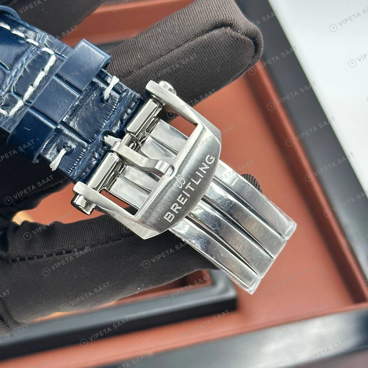 Breitling Premier B01 42 mm Mavi Kronograf Deri AB0118371B1X1 Super Clone ETA Eta Saat detay 4