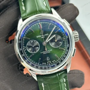 Breitling Premier B01 42 mm Yeşil Kronograf Deri AB0118A21B1X1 Super Clone ETA Eta Saat detay 3