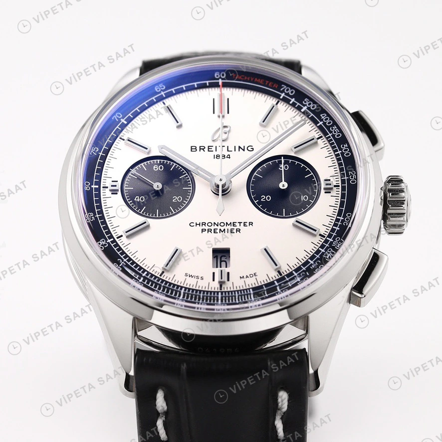 Breitling Premier Beyaz Kadran Mavi Deri Super Clone Eta Eta Saat yan görünüm
