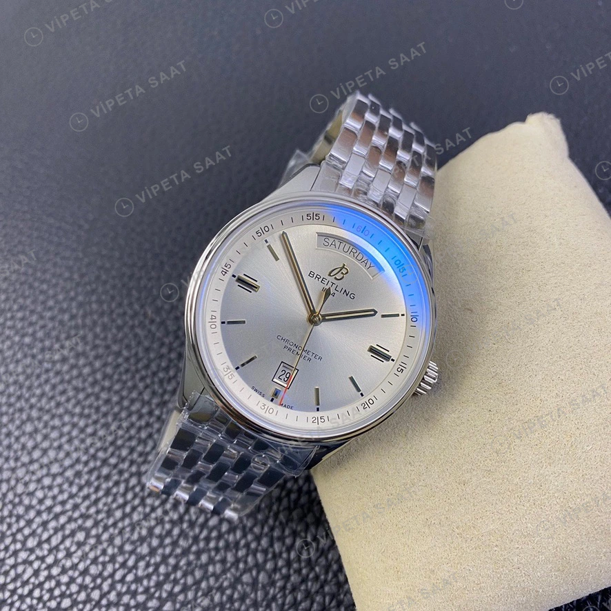 Breitling Premier Gumus Kadran Celik Kasa Celik Kordon Super Clone Eta Saat görünüm 4
