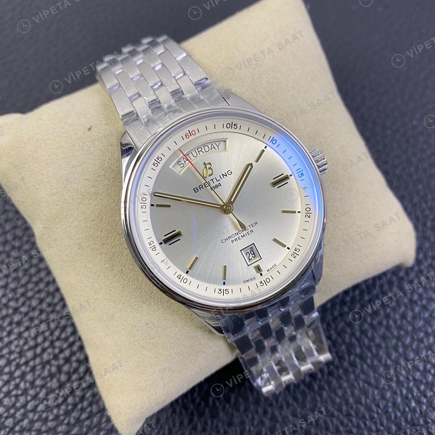 Breitling Premier Gumus Kadran Celik Kasa Celik Kordon Super Clone Eta Saat görünüm 5