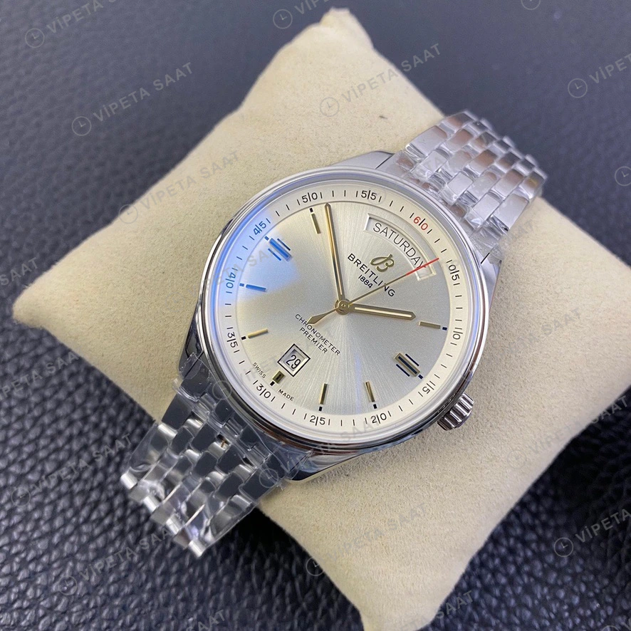 Breitling Premier Gumus Kadran Celik Kasa Celik Kordon Super Clone Eta Saat görünüm 6
