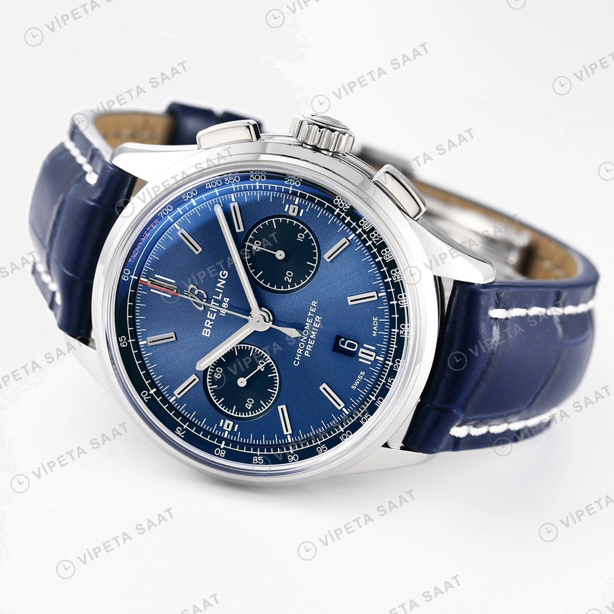 Breitling Premier Mavi Kadran Mavi Deri Super Clone Eta Eta Saat detay 4