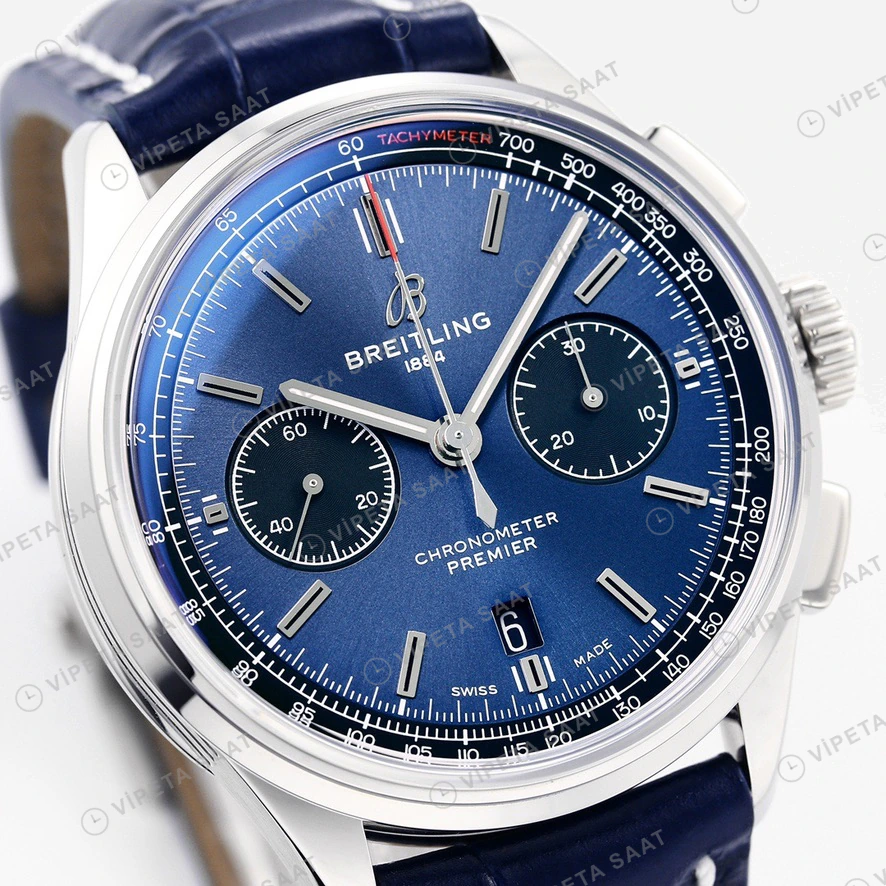 Breitling Premier Mavi Kadran Mavi Deri Super Clone Eta Eta Saat detay 5