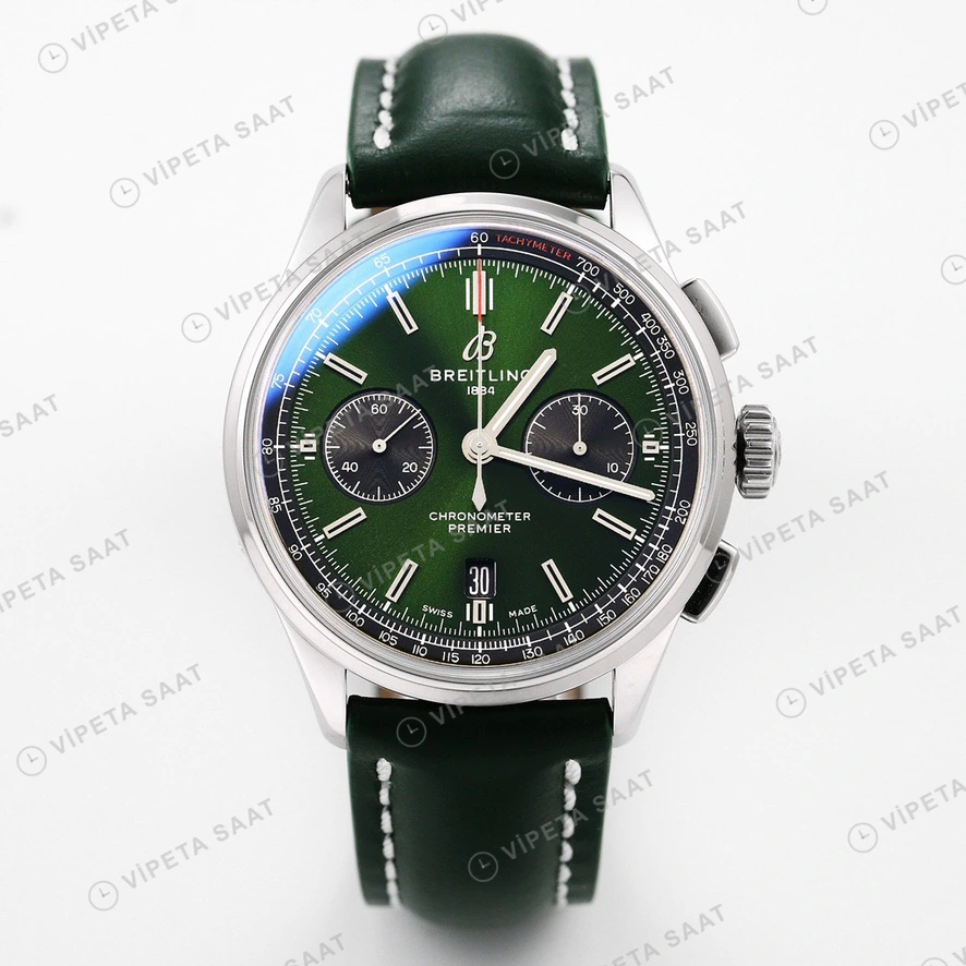 Breitling Premier Yesil Kadran Yesil Deri Super Clone Eta Eta Saat yan görünüm