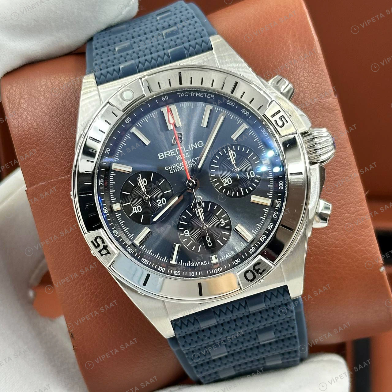 Breitling Super Chronomat B01 44 mm Mavi Kronograf Kauçuk AB0136241B1S1 Super Clone ETA Eta Saat detay 3