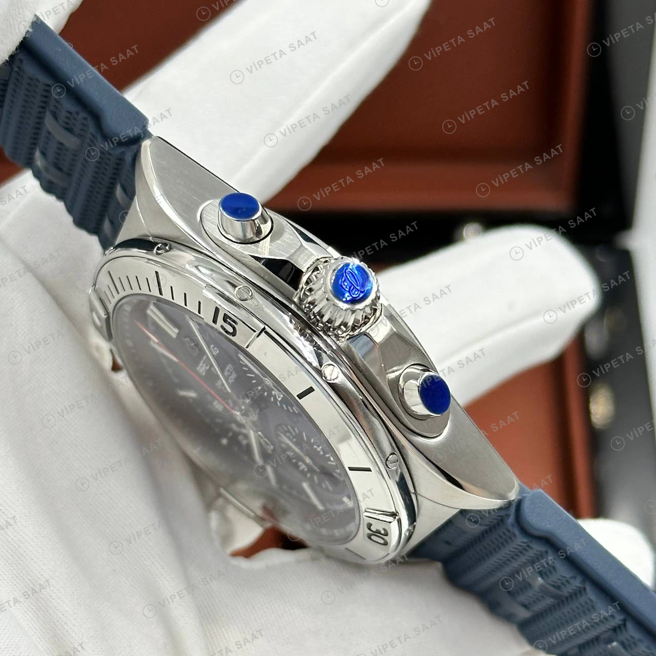 Breitling Super Chronomat B01 44 mm Mavi Kronograf Kauçuk AB0136241B1S1 Super Clone ETA Eta Saat detay 6