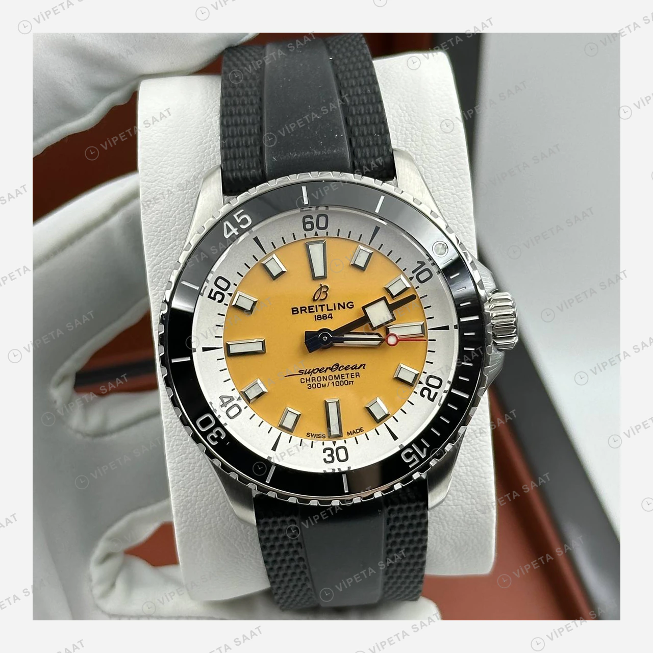 Breitling Superocean Automatic 42 mm Mavi Kadran Kauçuk Gece A17375211C1S1 Super Clone ETA Eta Saat karşıdan görünüm