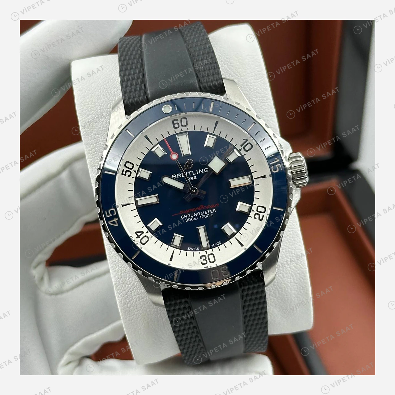 Breitling Superocean Automatic 42 mm Mavi Kadran Kauçuk Gece A17375211C1S1 Super Clone ETA Eta Saat detay 6