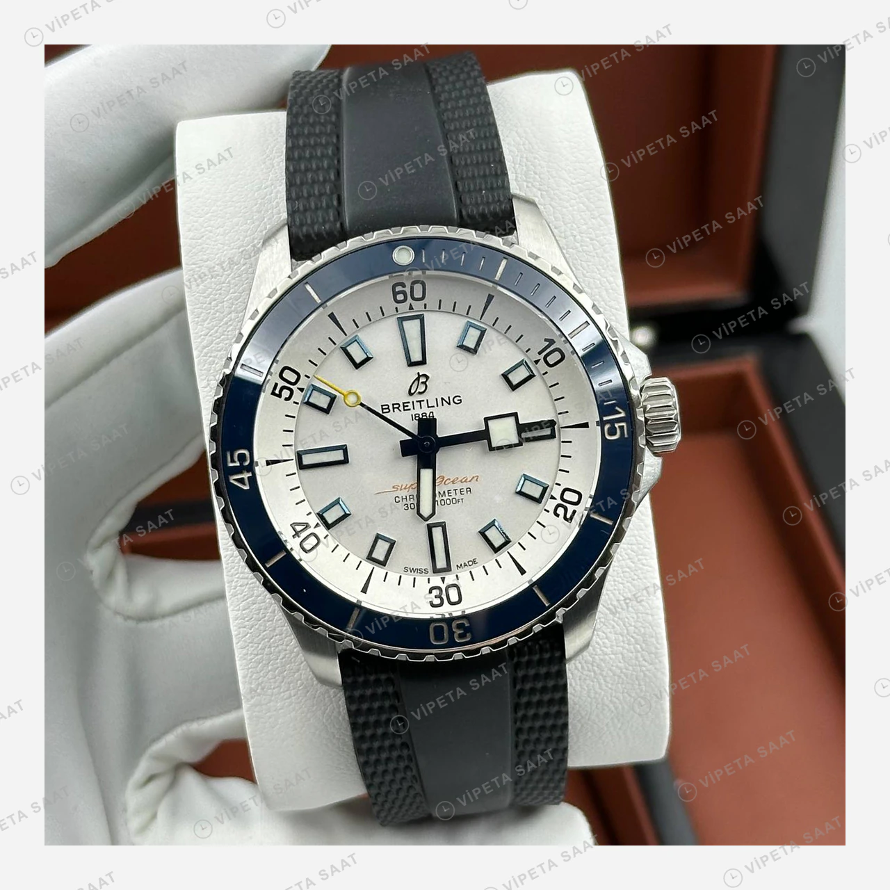 Breitling Superocean Automatic 42 mm Mavi Kadran Kauçuk Gece A17375211C1S1 Super Clone ETA Eta Saat detay 8