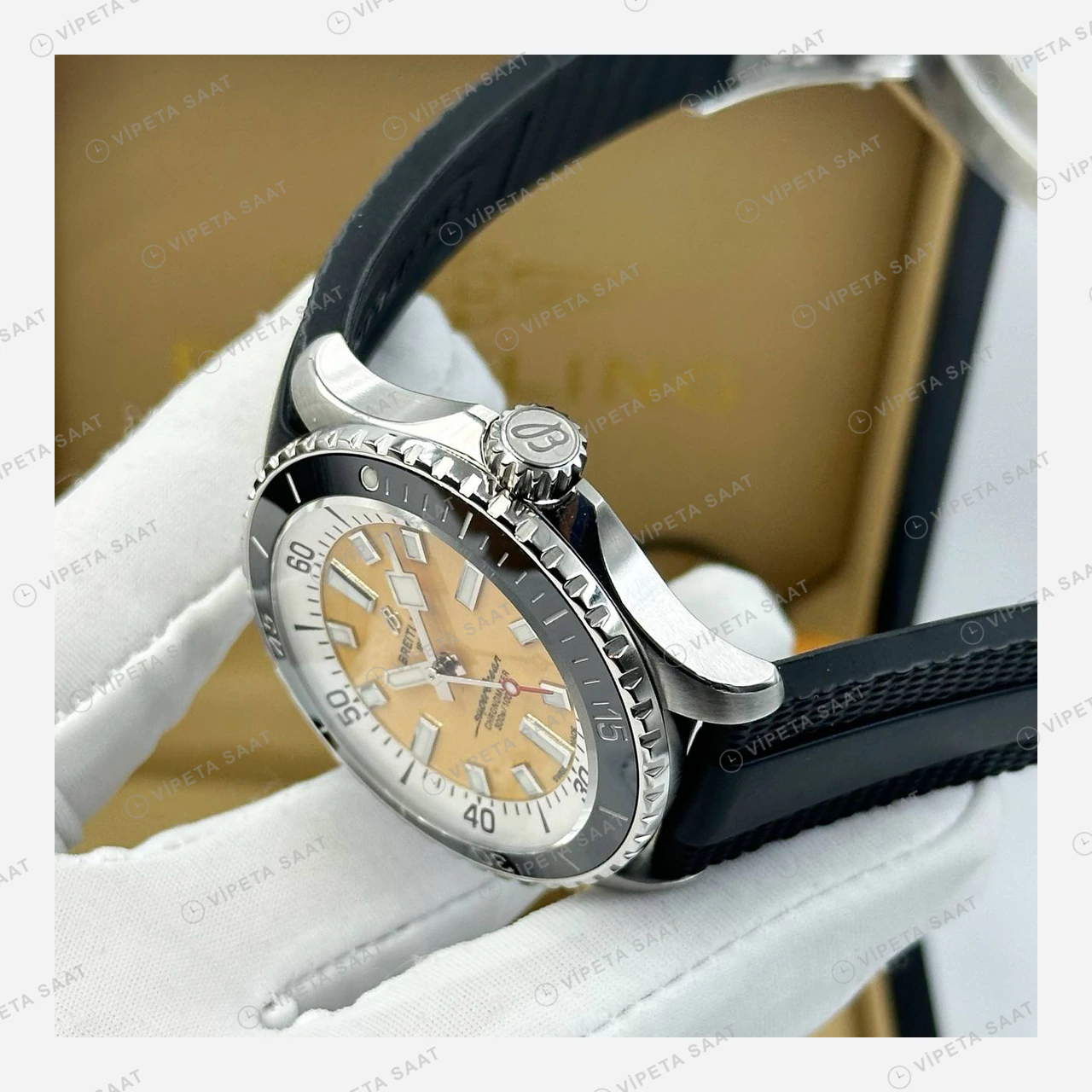Breitling Superocean Automatic 42 mm Sarı Kadran Kauçuk Parlak A17375211I1S1 Super Clone ETA Eta Saat detay 6
