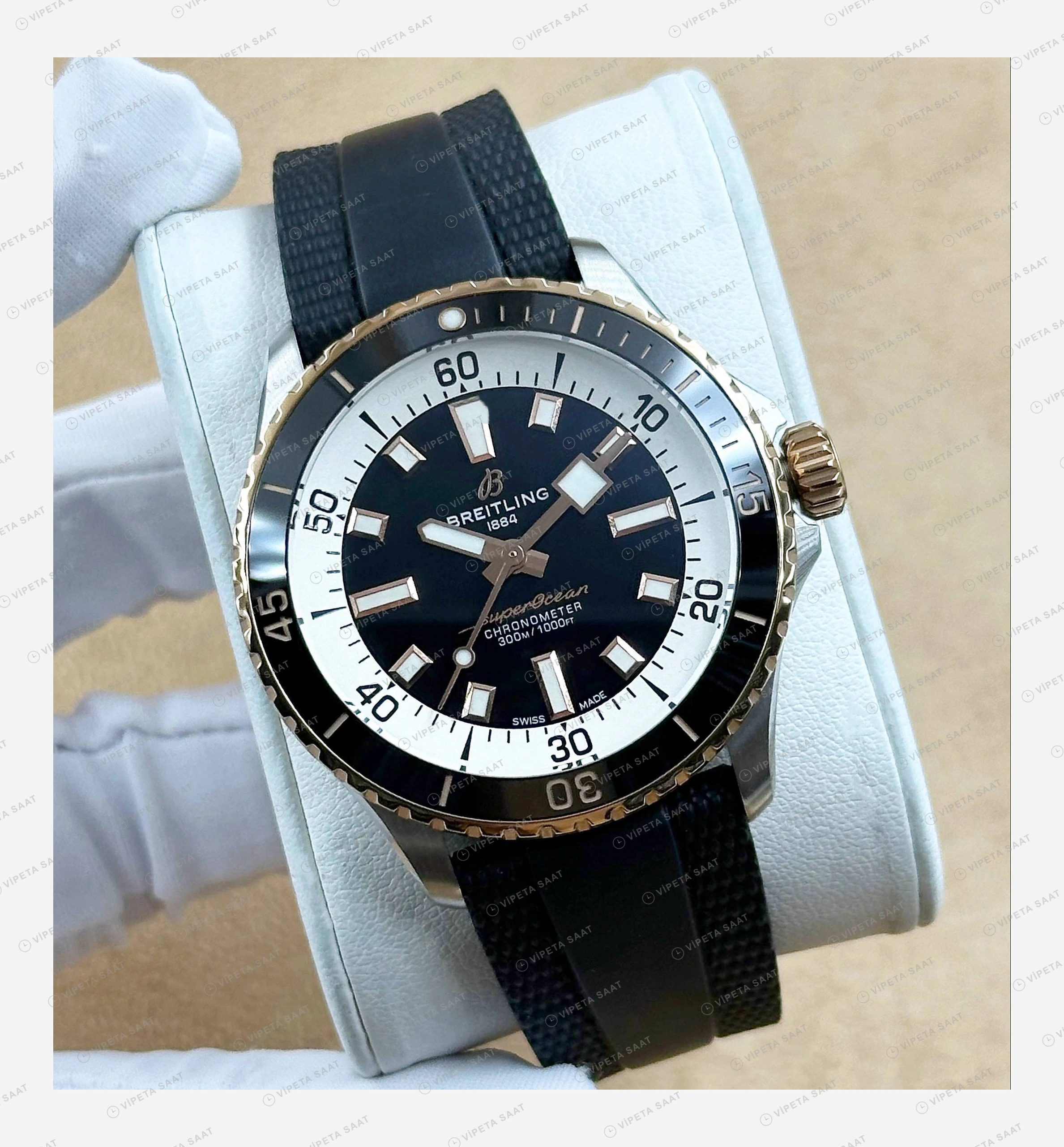 Breitling Superocean Automatic 42 mm Siyah Kadran Kauçuk Düz A17375211B1S1 Super Clone ETA Eta Saat detay 6
