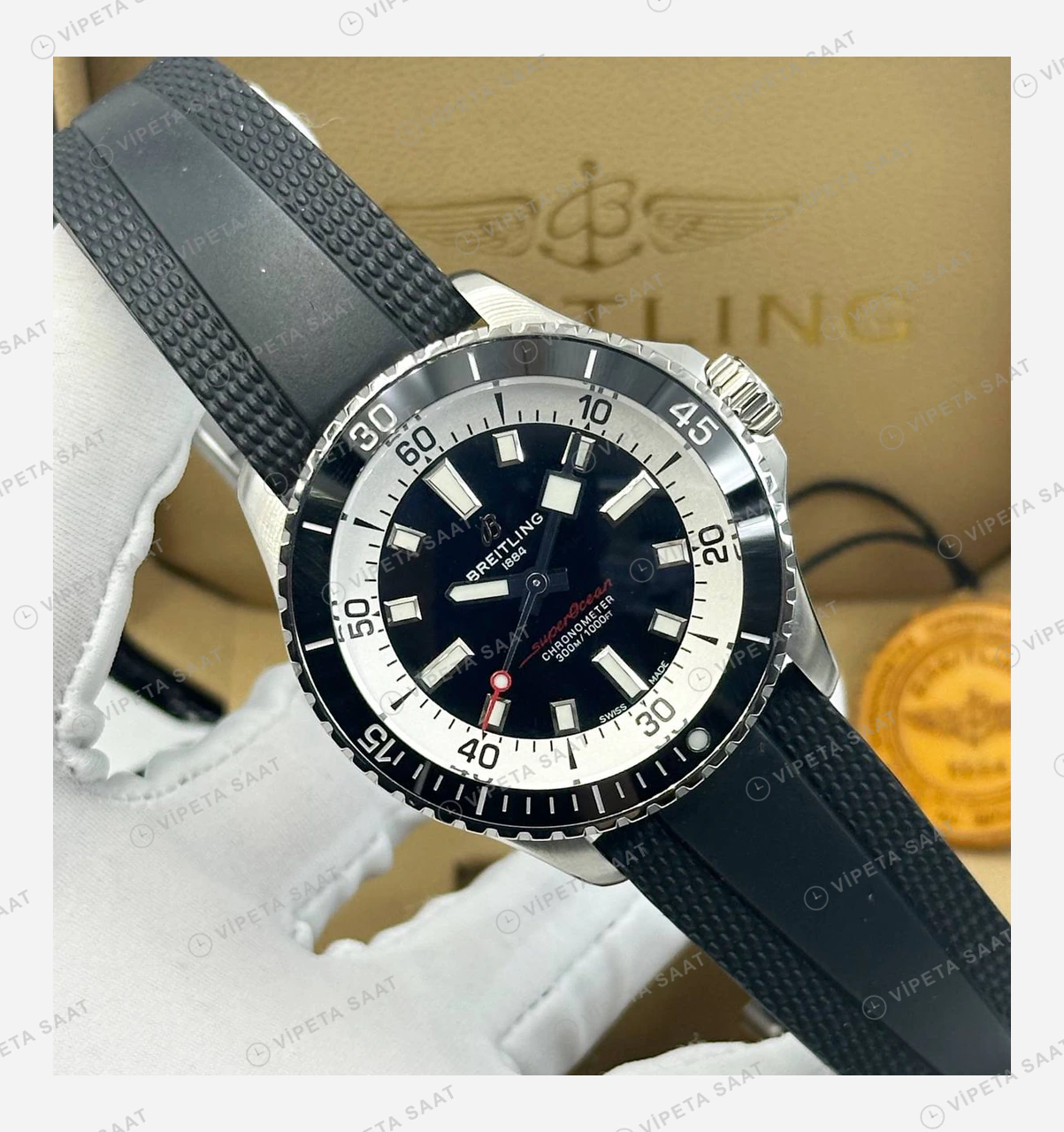 Breitling Superocean Automatic 42 mm Siyah Kadran Kauçuk Parlak A17375211B1S1 Super Clone ETA Eta Saat detay 5