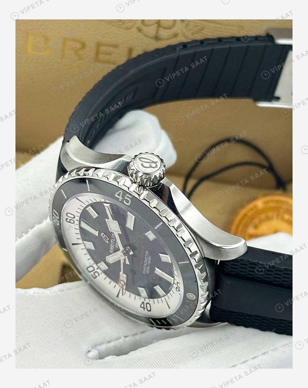 Breitling Superocean Automatic 42 mm Siyah Kadran Kauçuk Parlak A17375211B1S1 Super Clone ETA Eta Saat detay 6