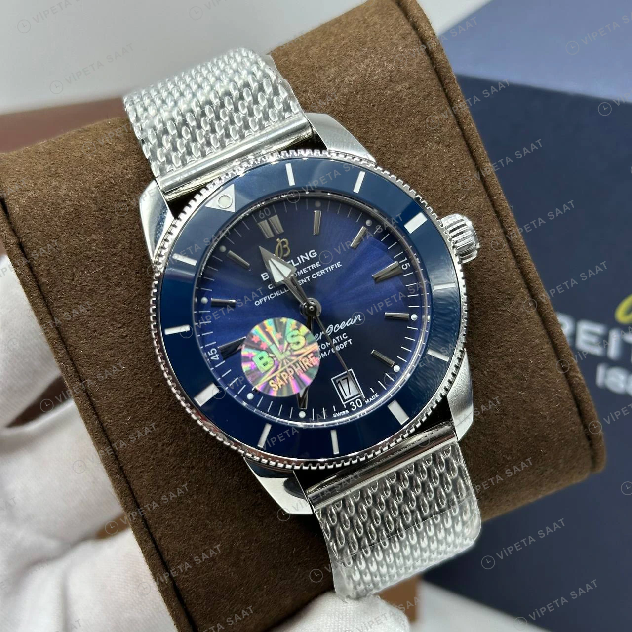 Breitling Superocean Heritage 42 mm Mavi Kadran Hasır Kordon AB2032321C1S1 Super Clone ETA Eta Saat karşıdan görünüm