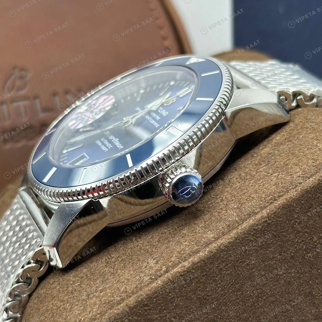 Breitling Superocean Heritage 42 mm Mavi Kadran Hasır Kordon AB2032321C1S1 Super Clone ETA Eta Saat detay 4