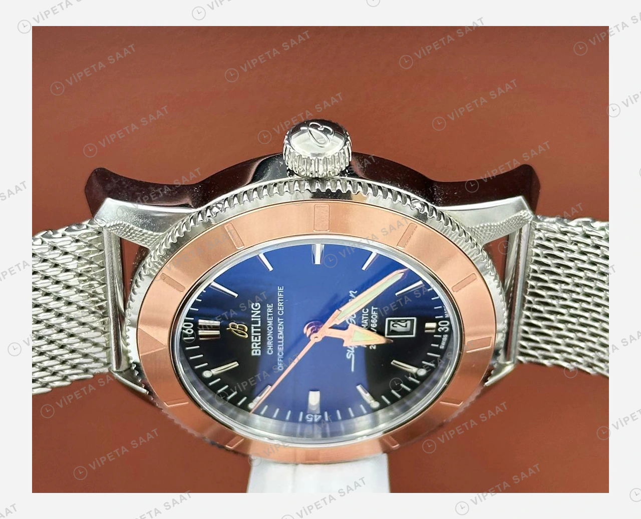 Breitling Superocean Heritage 42 mm Rose Mavi Kadran Hasır AB2032321C1S1 Super Clone ETA Eta Saat detay 3