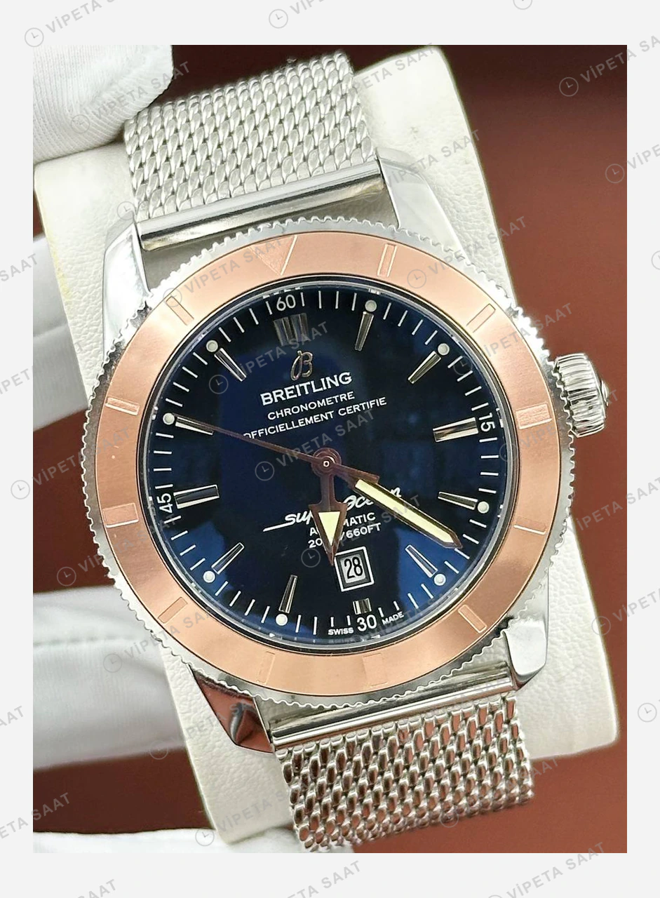 Breitling Superocean Heritage 42 mm Rose Mavi Kadran Hasır AB2032321C1S1 Super Clone ETA Eta Saat detay 4