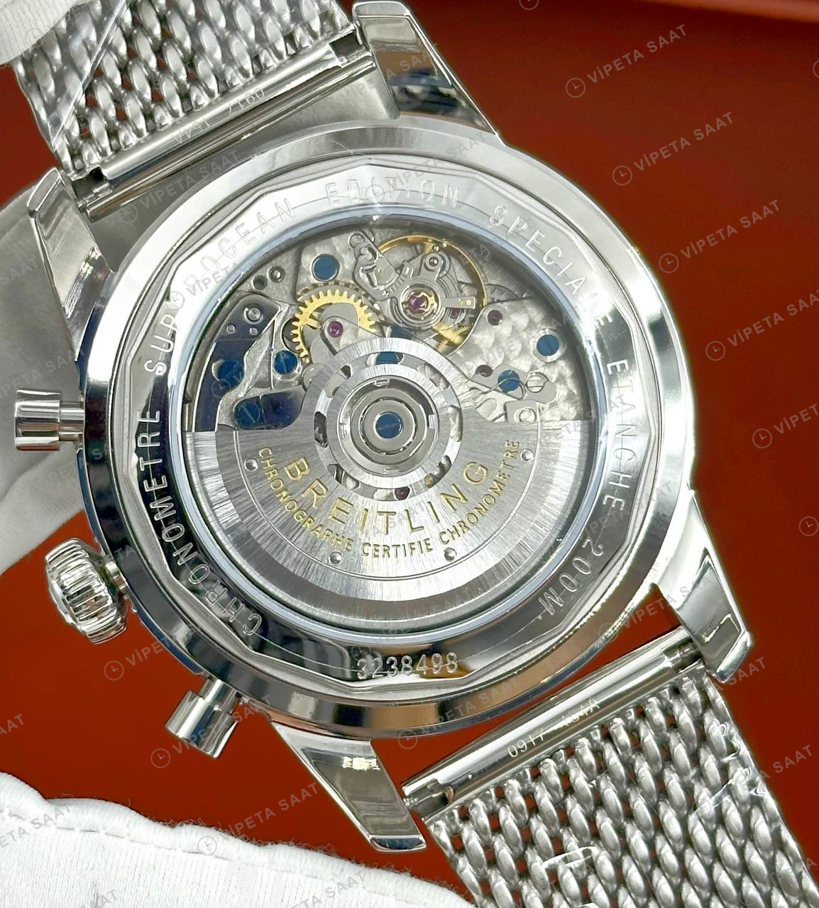 Breitling Superocean Heritage B01 42 mm Krem Kronograf Hasır Kordon AB0162121E1S1 Super Clone ETA Eta Saat detay 4