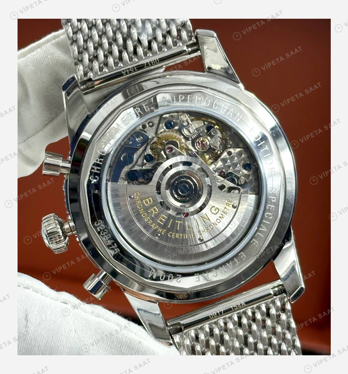 Breitling Superocean Heritage B01 42 mm Mavi Kronograf Hasır Kordon AB0156161C1S1 Super Clone ETA Eta Saat detay 3