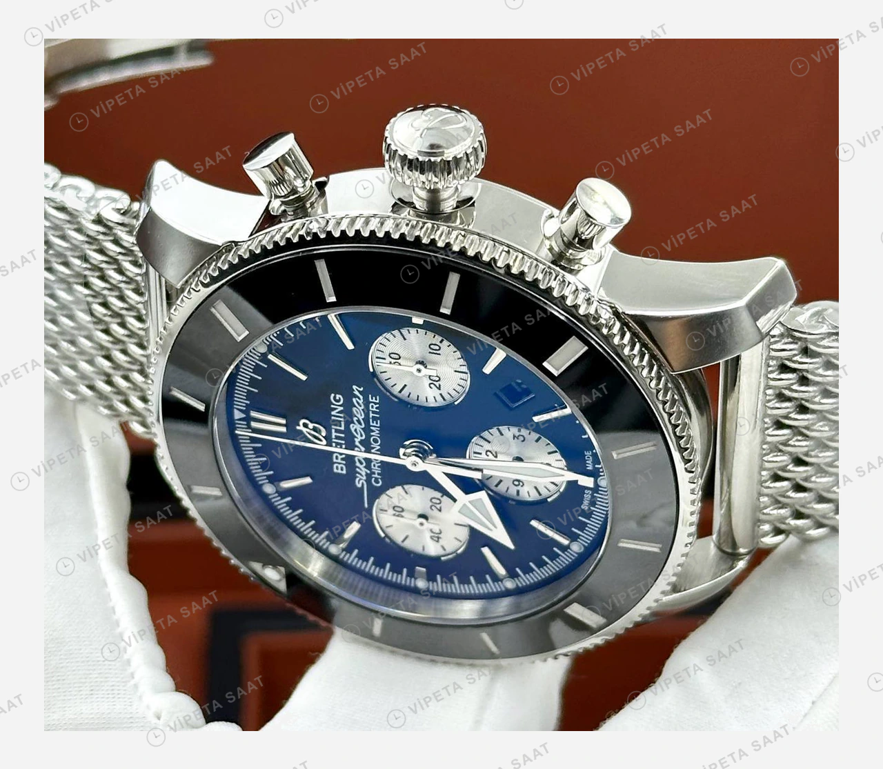 Breitling Superocean Heritage B01 42 mm Mavi Kronograf Hasır Kordon AB0156161C1S1 Super Clone ETA Eta Saat detay 4