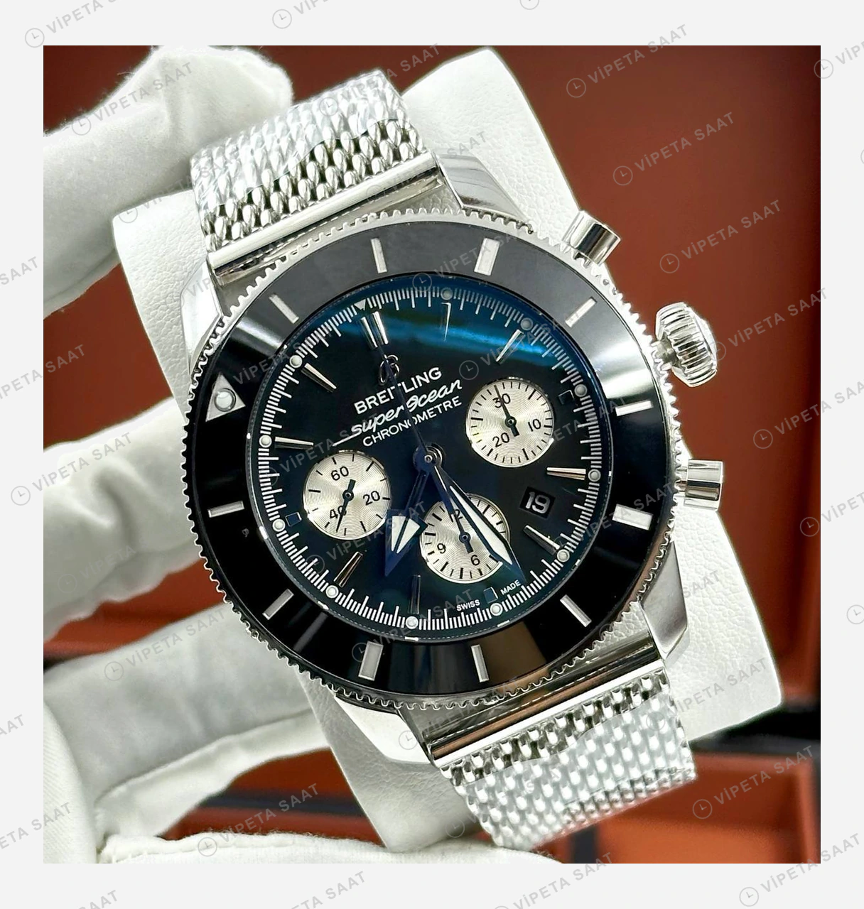 Breitling Superocean Heritage B01 42 mm Mavi Kronograf Hasır Kordon AB0156161C1S1 Super Clone ETA Eta Saat detay 5