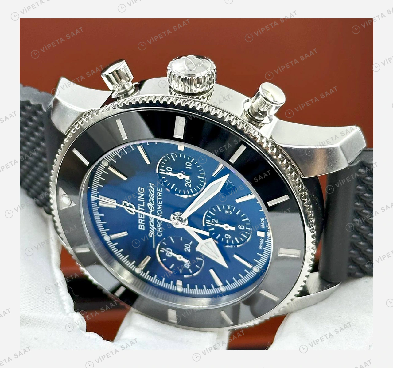 Breitling Superocean Heritage B01 42 mm Mavi Kronograf Hasır Kordon Super Clone ETA Saat BRT0048 Super Clone ETA detay 3