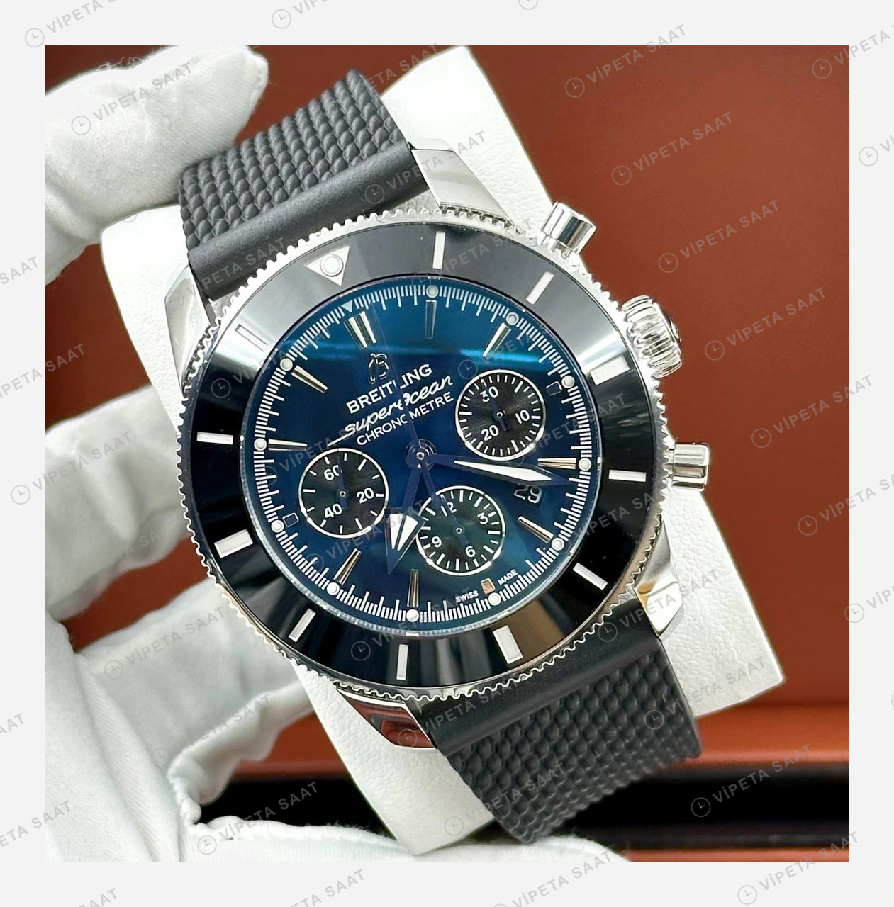Breitling Superocean Heritage B01 42 mm Mavi Kronograf Hasır Kordon Super Clone ETA Saat BRT0048 Super Clone ETA detay 5