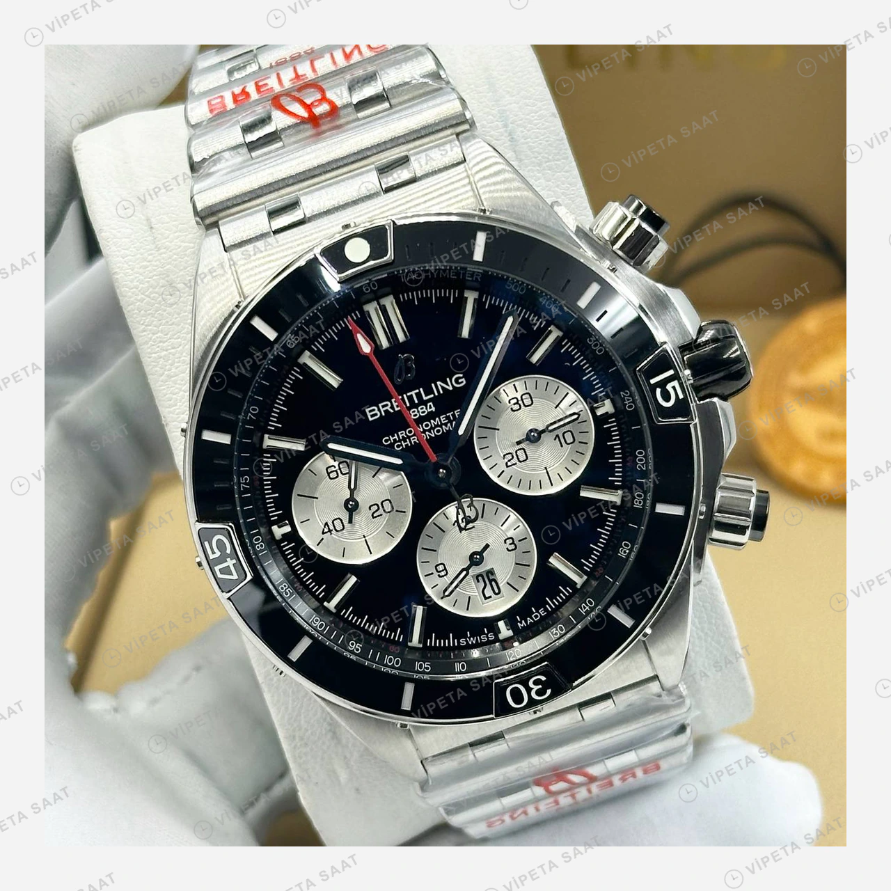 Breitling Superocean Heritage B01 42 mm Siyah Kronograf Çelik Bileklik AB0156161B1S1 Super Clone ETA Eta Saat detay 6