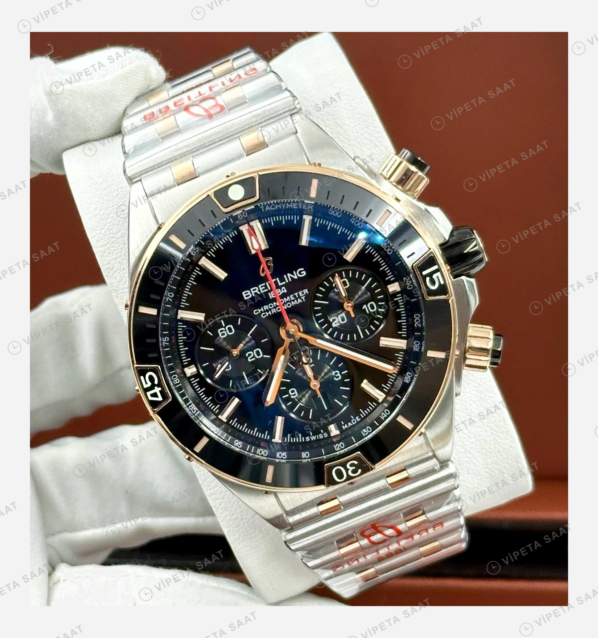 Breitling Superocean Heritage B01 42 mm Siyah Kronograf Çelik Gece AB0156161B1S1 Super Clone ETA Eta Saat detay 3