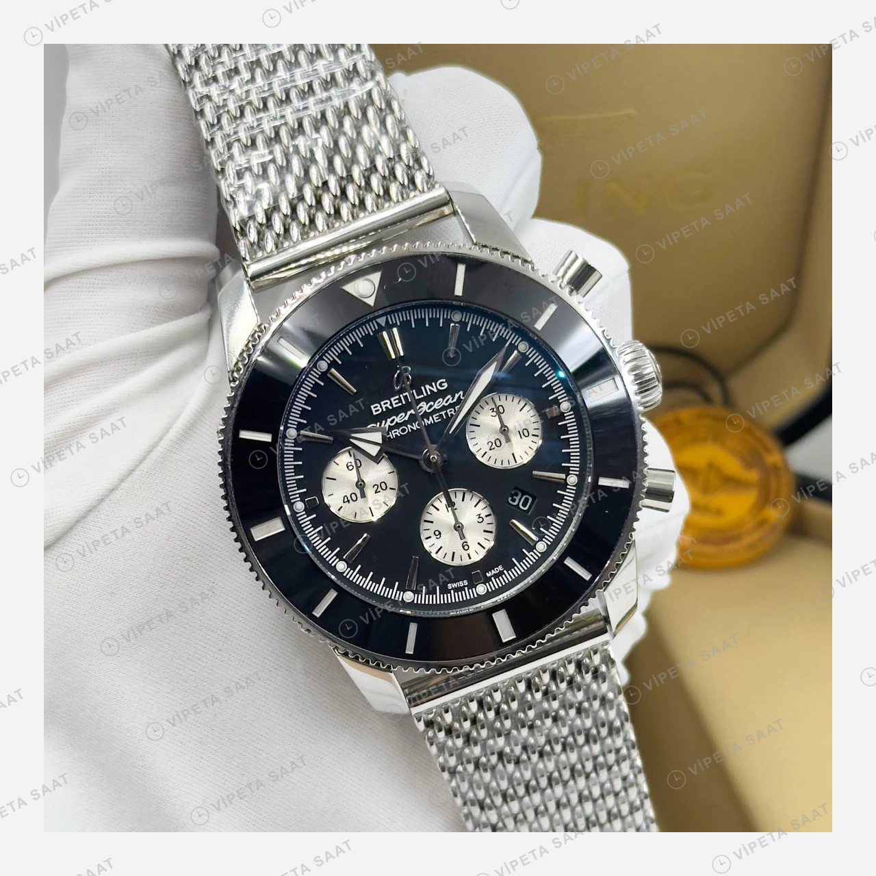 Breitling Superocean Heritage B01 42 mm Siyah Kronograf Hasır Gündüz AB0156161B1S1 Super Clone ETA Eta Saat karşıdan görünüm