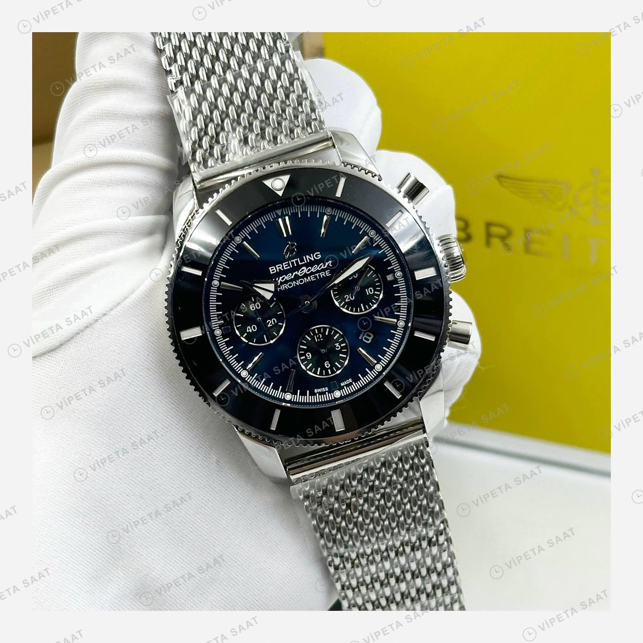Breitling Superocean Heritage B01 42 mm Siyah Kronograf Hasır Kordon AB0156161B1S1 Super Clone ETA Eta Saat karşıdan görünüm