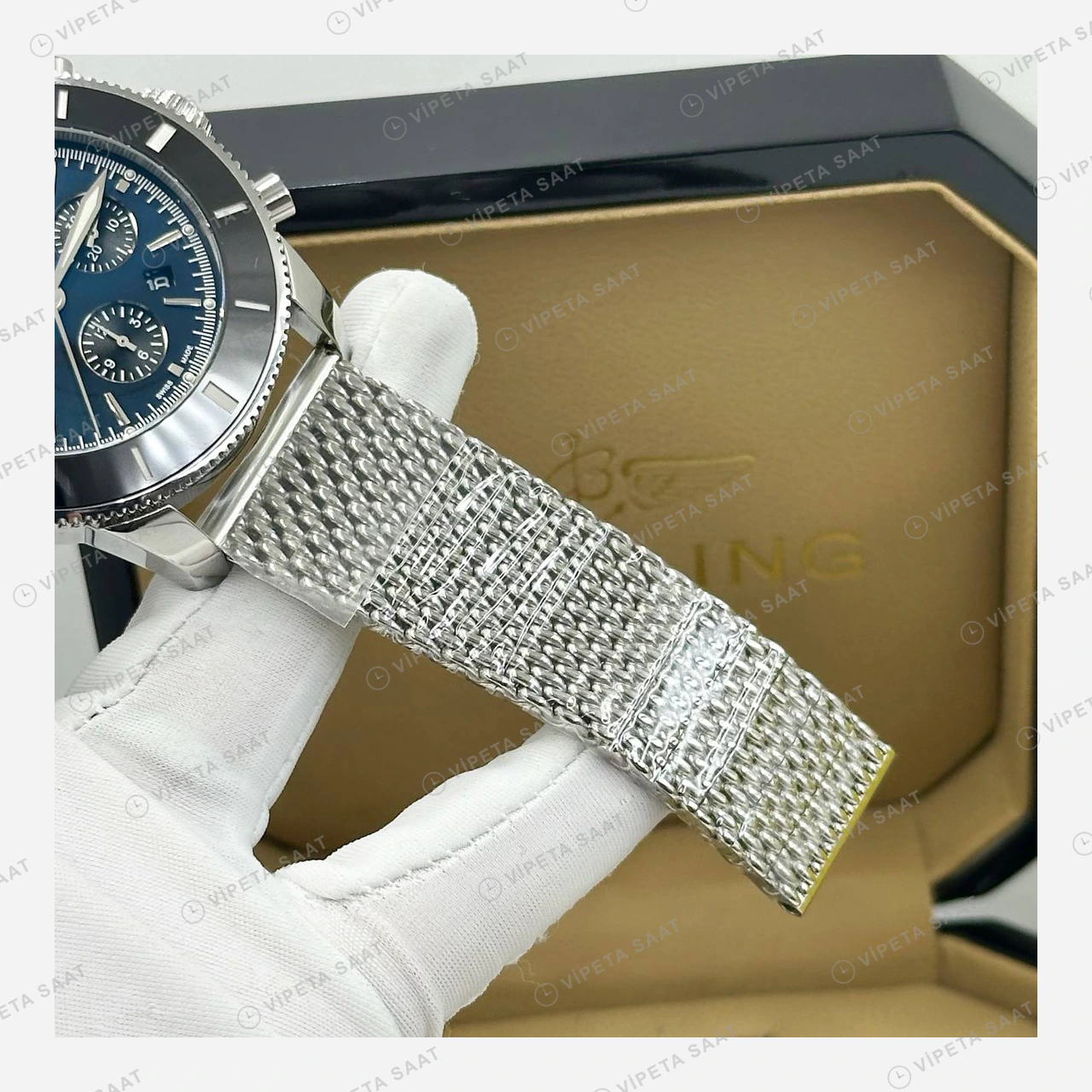 Breitling Superocean Heritage B01 42 mm Siyah Kronograf Hasır Kordon AB0156161B1S1 Super Clone ETA Eta Saat detay 6